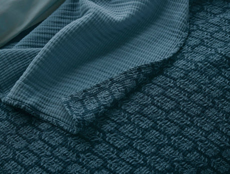 Mirada Organic Matelasse Cerulean Chrysanthemum Coverlet Styled Room View 2 | Coyuchi at Fig Linens and Home