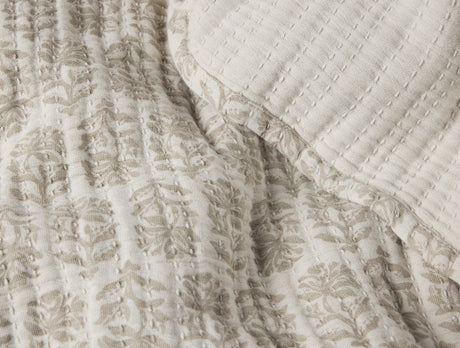 Fabric Detail View - Coyuchi Mirada Sand Chrysanthemum Organic Matelasse at Fig Linens and Home