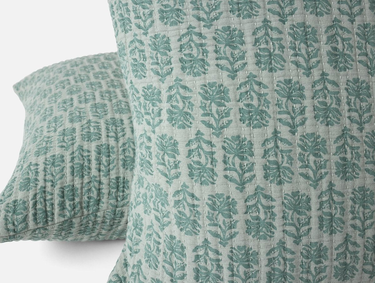 Euro Sham Detail 1 - Coyuchi Mirada Thyme Chrysanthemum Organic Matelasse at Fig Linens and Home