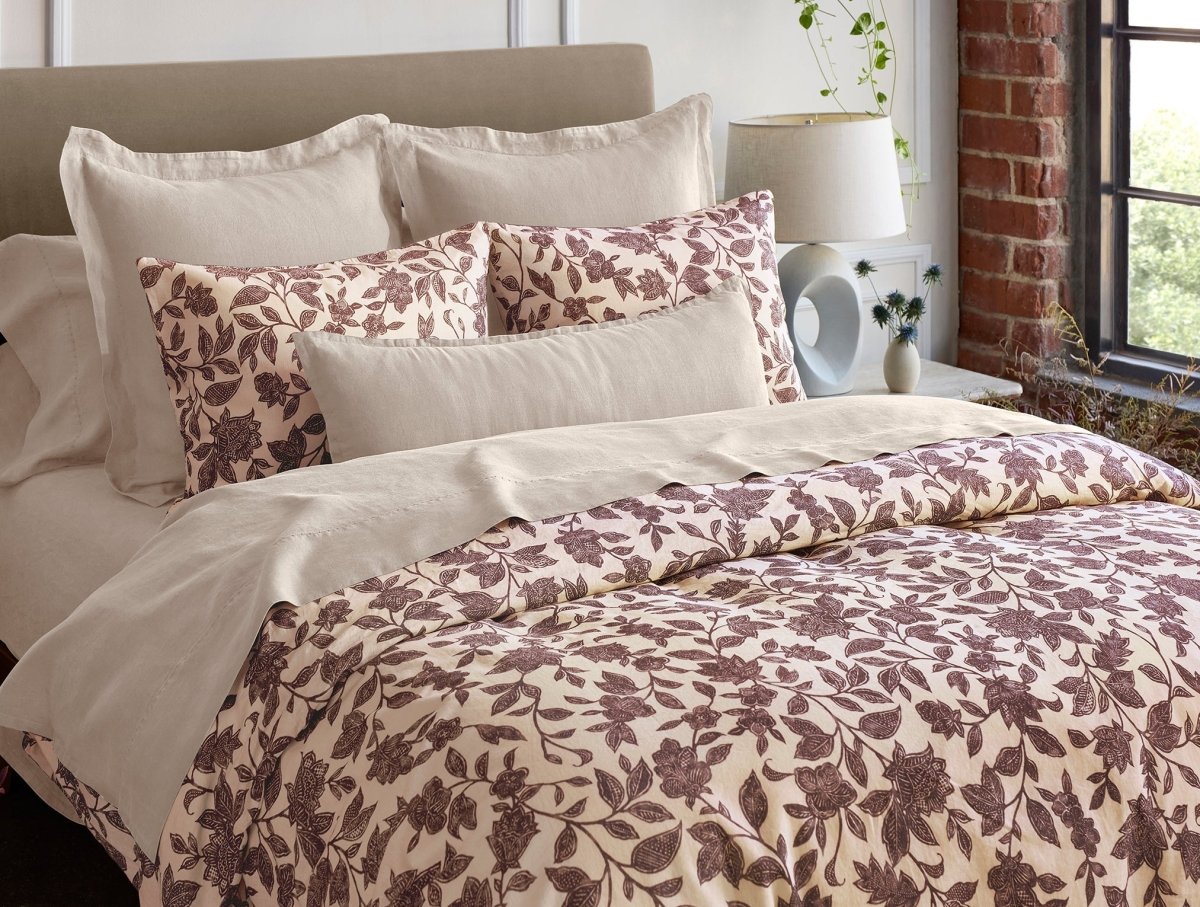 Ophelia Print Mulberry Sham Styled Room View | Coyuchi at Fig Linens and Home