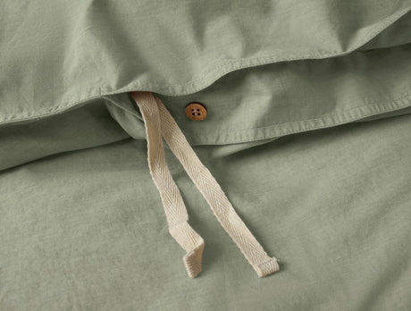Organic Crinkled Percale Olive Chambray Duvet Cover 3 | Coyuchi at Fig Linens and Home