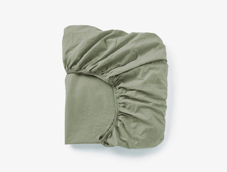 Organic Crinkled Percale Olive Chambray Fitted Sheet | Coyuchi at Fig Linens and Home