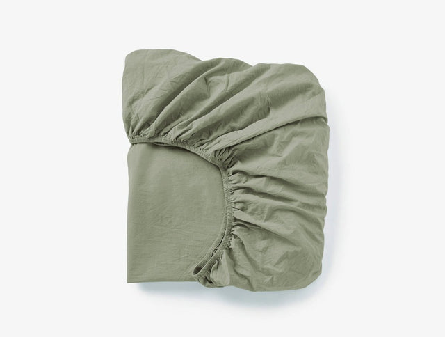 Organic Crinkled Percale Olive Chambray Fitted Sheet | Coyuchi at Fig Linens and Home