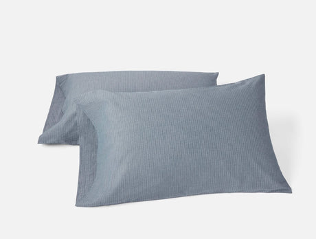 Organic Crinkled Percale Indigo Chambray Stripe Pillowcases | Coyuchi at Fig Linens and Home