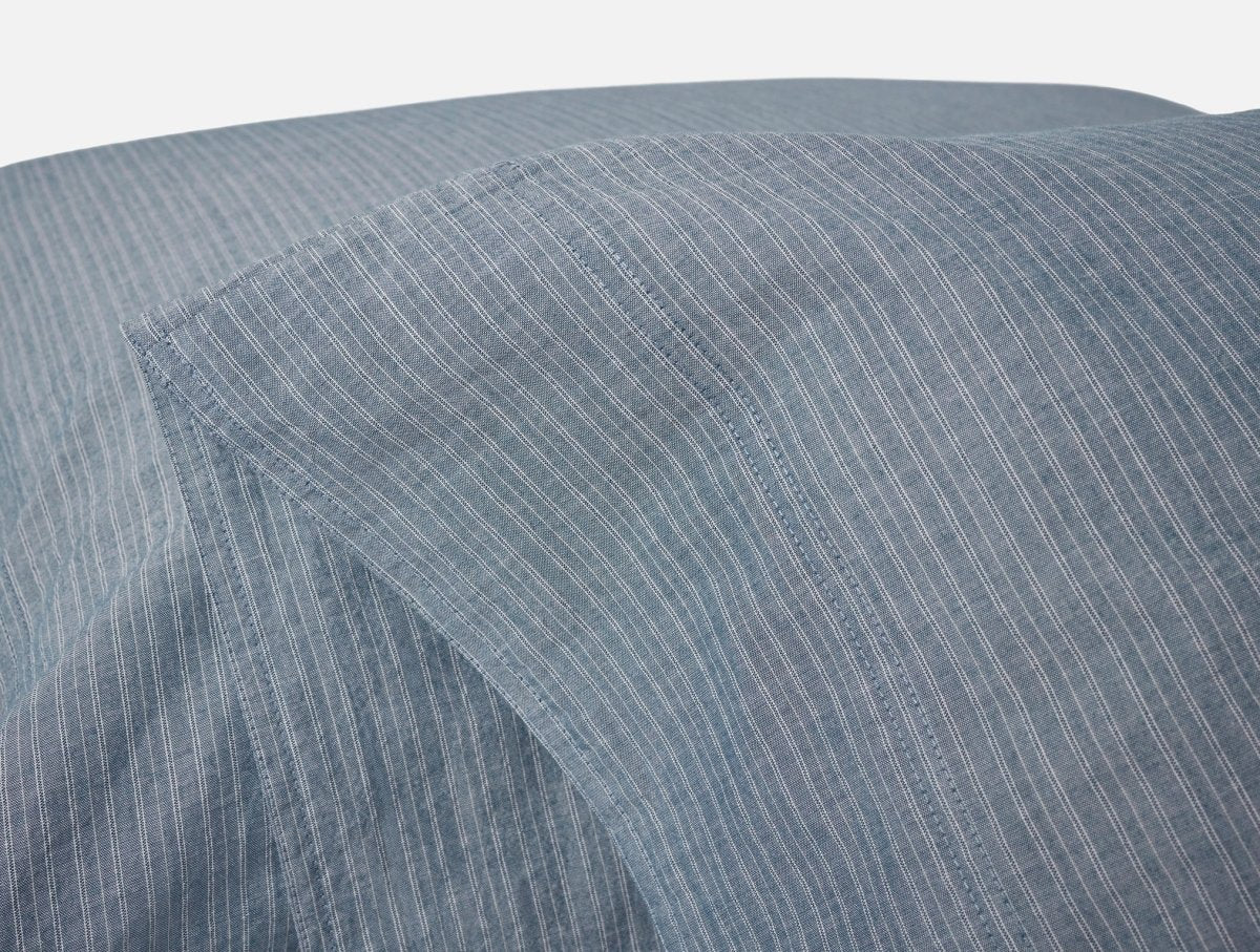 Organic Crinkled Percale Indigo Chambray Stripe Pillowcases 3 | Coyuchi at Fig Linens and Home