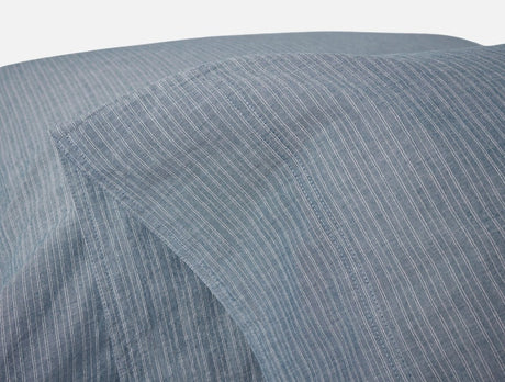 Organic Crinkled Percale Indigo Chambray Stripe Pillowcases 3 | Coyuchi at Fig Linens and Home