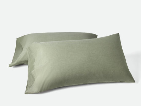 Organic Crinkled Percale Olive Chambray Pillowcases | Coyuchi at Fig Linens and Home