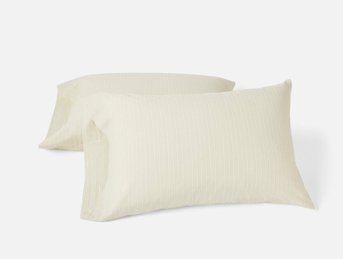 Organic Crinkled Percale Undyed w/ Indigo Gray Pillowcases | Coyuchi at Fig Linens and Home