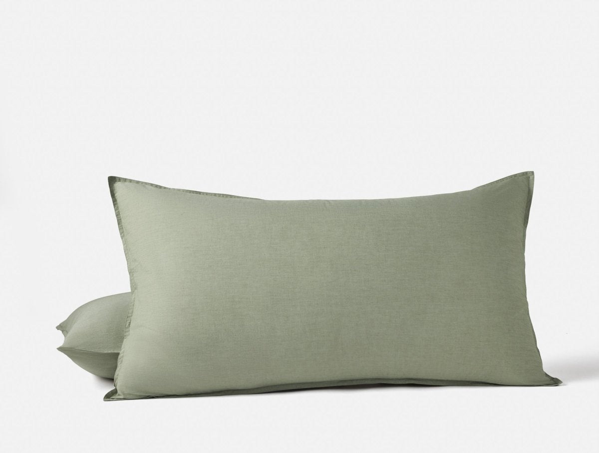 Organic Crinkled Percale Olive Chambray King Sham | Coyuchi at Fig Linens and Home