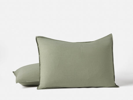 Organic Crinkled Percale Olive Chambray Standard Sham | Coyuchi at Fig Linens and Home