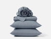 Organic Crinkled Percale Indigo Chambray Stripe Sheet Set | Coyuchi at Fig Linens and Home