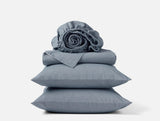 Organic Crinkled Percale Indigo Chambray Stripe Sheet Set | Coyuchi at Fig Linens and Home