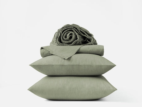 Organic Crinkled Percale Olive Chambray Sheet Set | Coyuchi at Fig Linens and Home
