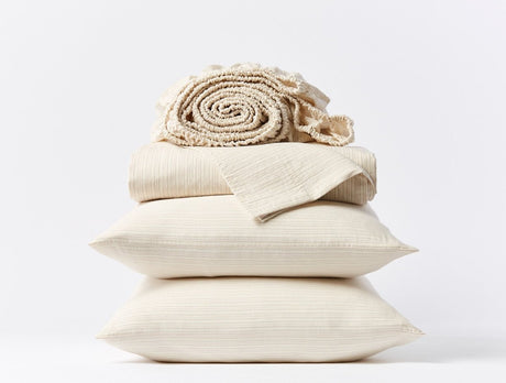 Organic Crinkled Percale Undyed w/ Hazel Rosehip Sheet Set | Coyuchi at Fig Linens and Home