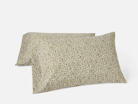Organic Print Percale Olive Asterid Pillowcases | Coyuchi at Fig Linens and Home