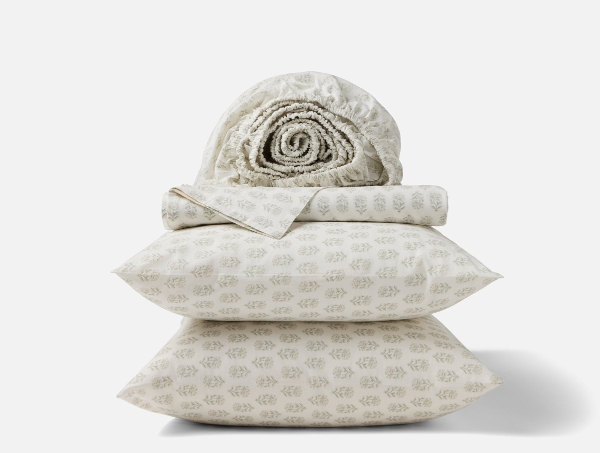 Coyuchi Organic Print Percale Seafoam Chrysanthemum Sheet Sets at Fig Linens and Home