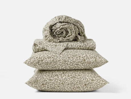 Organic Print Percale Olive Asterid Sheet Set | Coyuchi at Fig Linens and Home