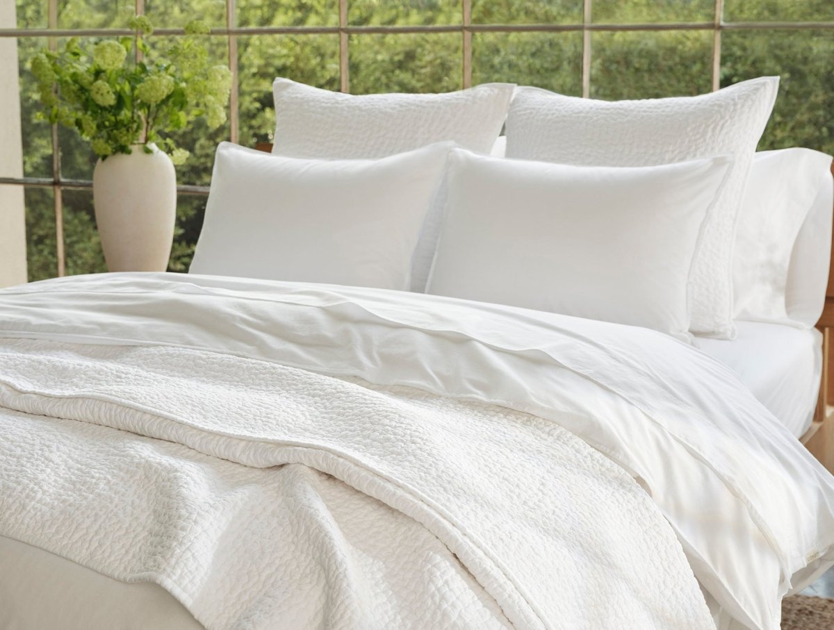 Pebbled Handstitched Organic Blankets by Coyuchi Alpine White Full/Queen Quilt 90” x 90” at FIG LINENS AND HOME 10