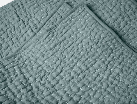 Pebbled Handstitched Organic Blankets by Coyuchi Lagoon Full/Queen Quilt 90” x 90” at FIG LINENS AND HOME 13