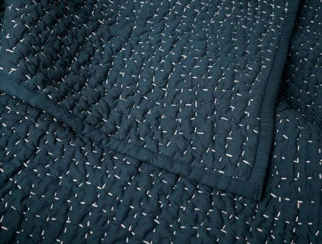 Pebbled Handstitched Organic Blankets by Coyuchi Midnight Indigo Full/Queen Quilt 90” x 90” at FIG LINENS AND HOME 24