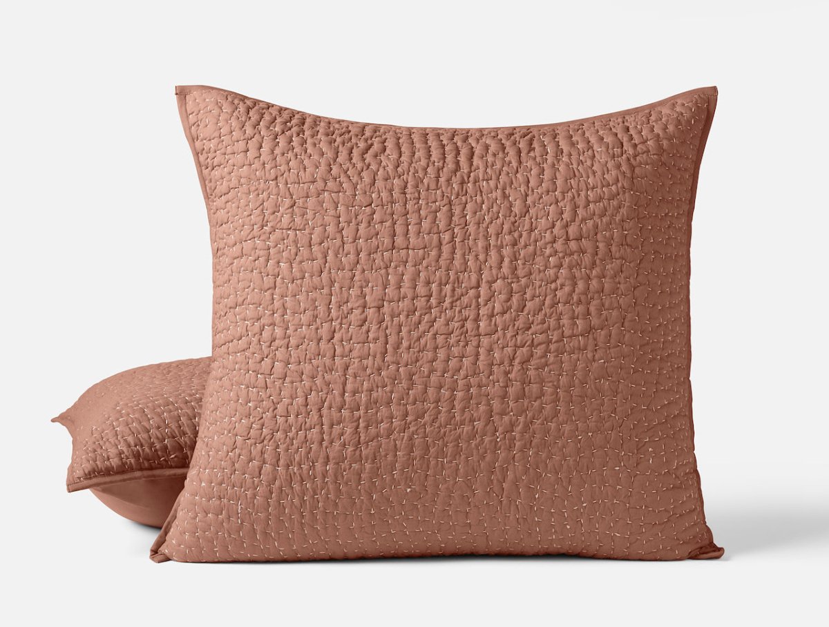 Pebbled Handstitched Organic Blankets by Coyuchi Praline Euro Sham 26” x 26” at FIG LINENS AND HOME 22