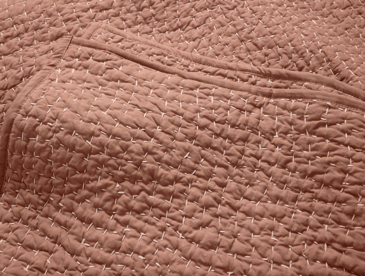 Pebbled Handstitched Organic Blankets by Coyuchi Praline Full/Queen Quilt 90” x 90” at FIG LINENS AND HOME 19