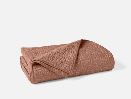 Pebbled Handstitched Organic Blankets by Coyuchi Praline Full/Queen Quilt 90” x 90” at FIG LINENS AND HOME 18