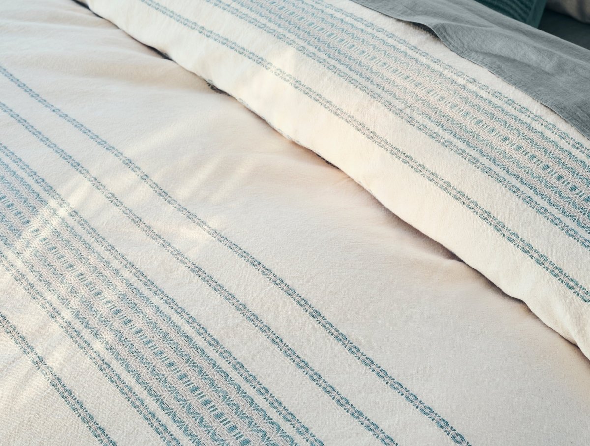 Coyuchi Rippled Stripe Undyed & Surf Organic Bedding at Fig Linens and Home - Fabric Detail View 1