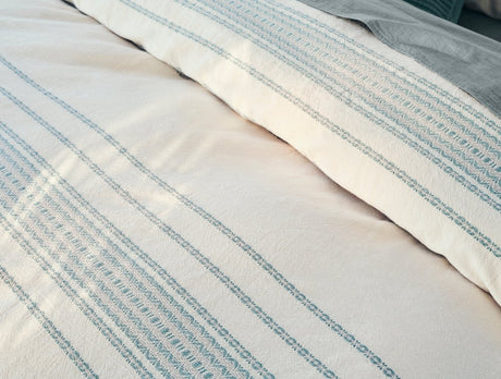 Coyuchi Rippled Stripe Undyed & Surf Organic Bedding at Fig Linens and Home - Fabric Detail View 1