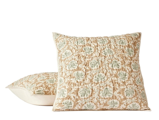 Coyuchi Robles Handstitched Organic Quilted Euro Shams Fawn and Juniper at Fig Linens and Home