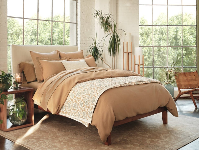 Coyuchi Robles Handstitched Organic Quilts in Fawn and Juniper at Fig Linens and Home - Lifestyle 3