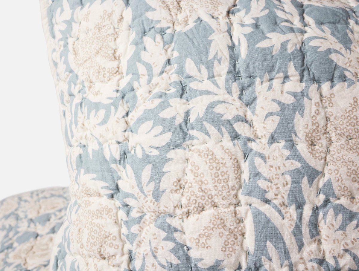 Coyuchi Robles Handstitched Organic Euro Close-up Detail in Tidal and Khaki at Fig Linens and Home