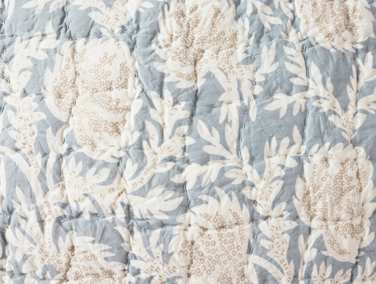 Coyuchi Robles Handstitched Organic Quilts Stitching in Tidal and Khaki at Fig Linens and Home