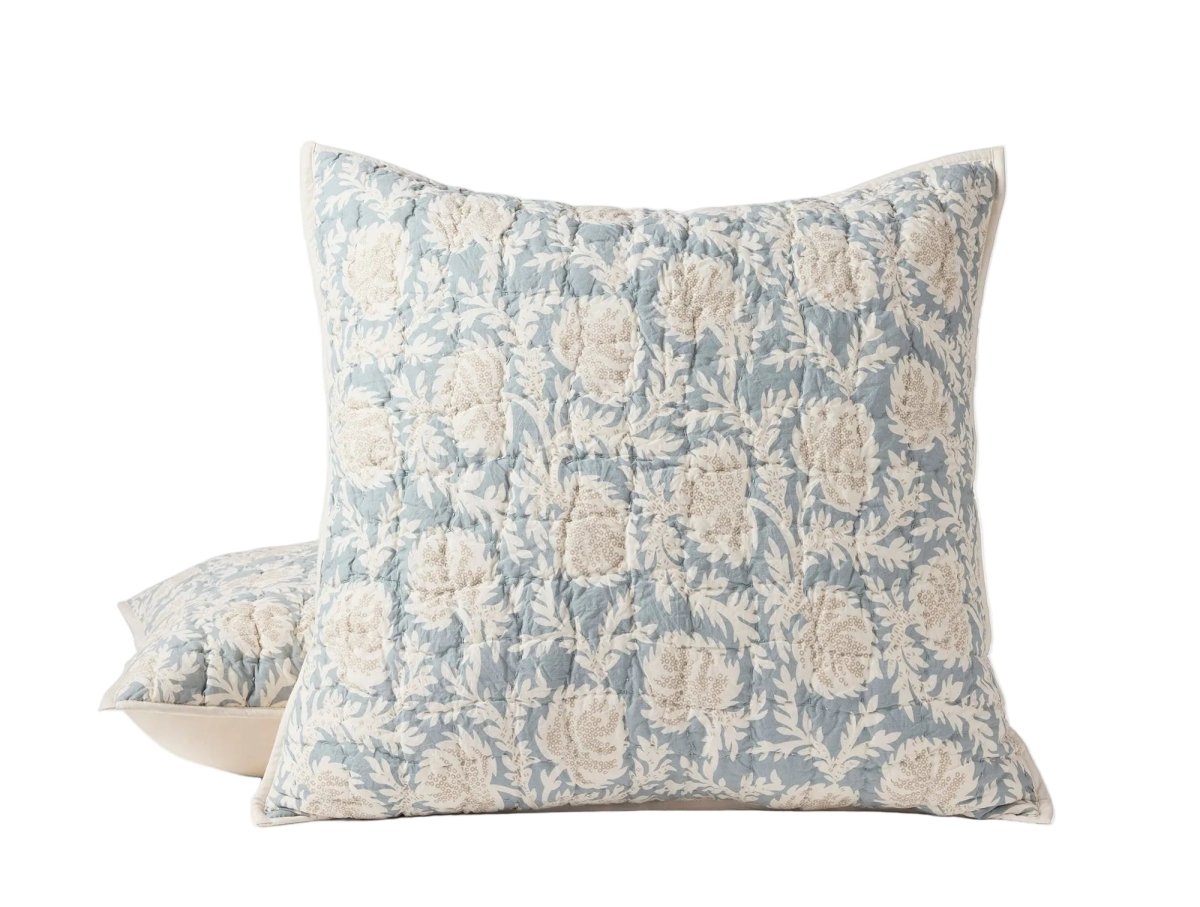 Coyuchi Robles Handstitched Organic Quilted Euro Shams Tidal and Khaki at Fig Linens and Home