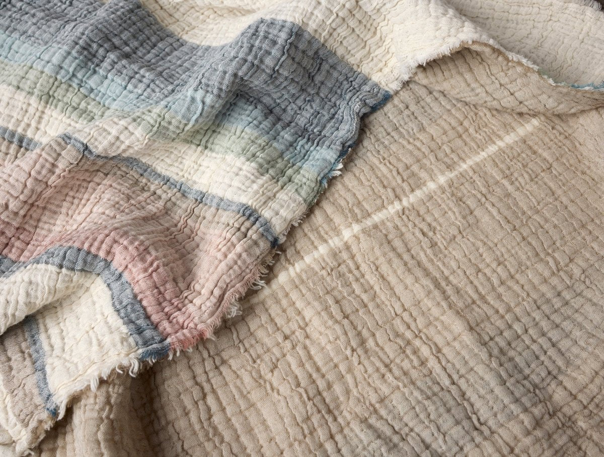 Coyuchi Topanga Dusk Stripe Organic Matelasse Coverlet Swatch at Fig Linens and Home 1