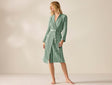 Unisex Organic Waffle Marled Spruce Stripe Robe | Coyuchi at Fig Linens and Home