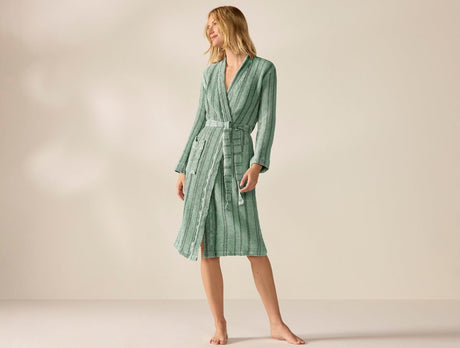 Unisex Organic Waffle Marled Spruce Stripe Robe | Coyuchi at Fig Linens and Home