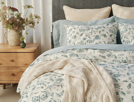 Viola Cerulean Organic Print Duvet Covers | Coyuchi Bedding at Fig Linens and Home - Lifestyle 3