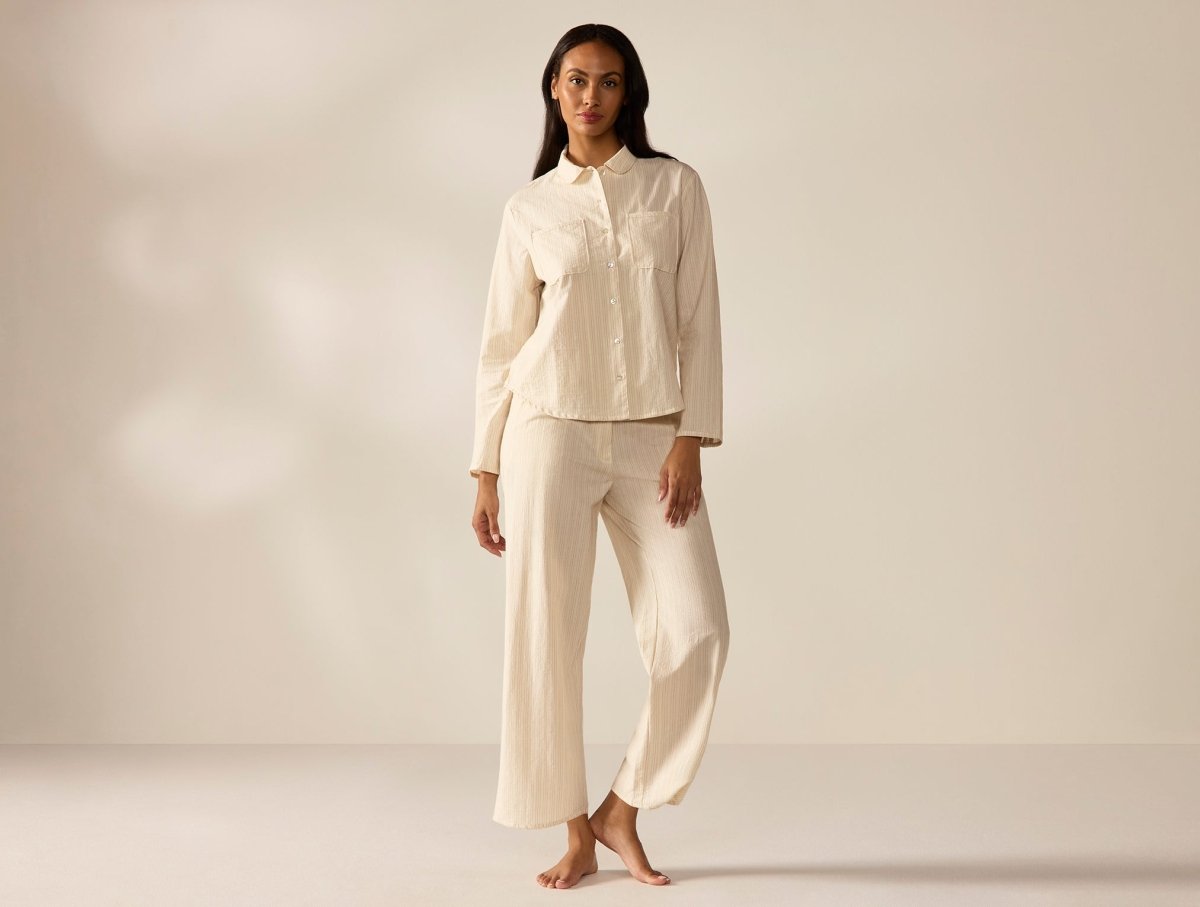 Women's Isla Organic Cotton Undyed w/ Hazel Rosehip Long Sleeve Pajama Set | Coyuchi at Fig Linens and Home
