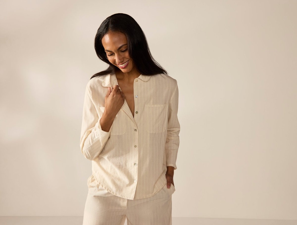Women's Isla Organic Cotton Undyed w/ Hazel Rosehip Long Sleeve Pajama Set 2 | Coyuchi at Fig Linens and Home