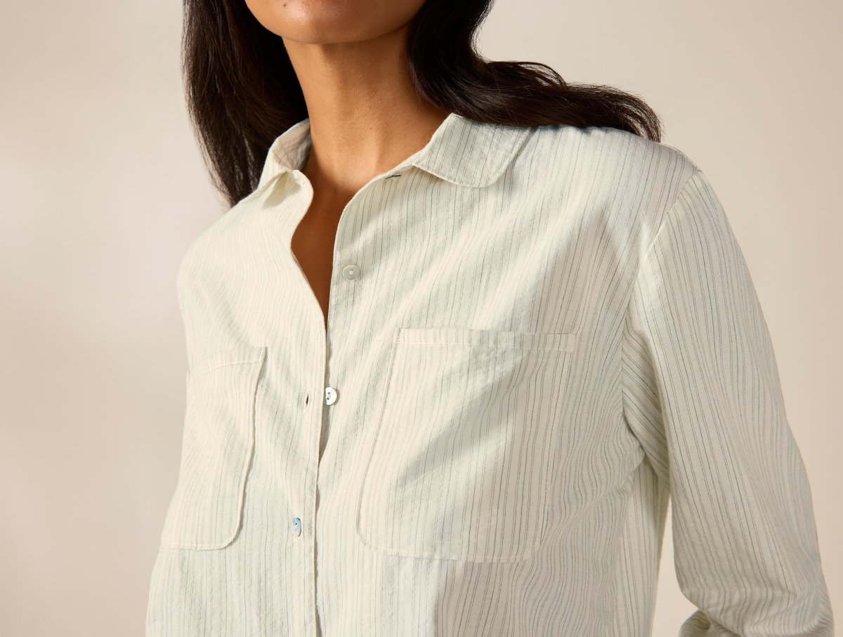 Women's Isla Organic Cotton Undyed w/ Indigo Gray Long Sleeve Pajama Set 2 | Coyuchi at Fig Linens and Home