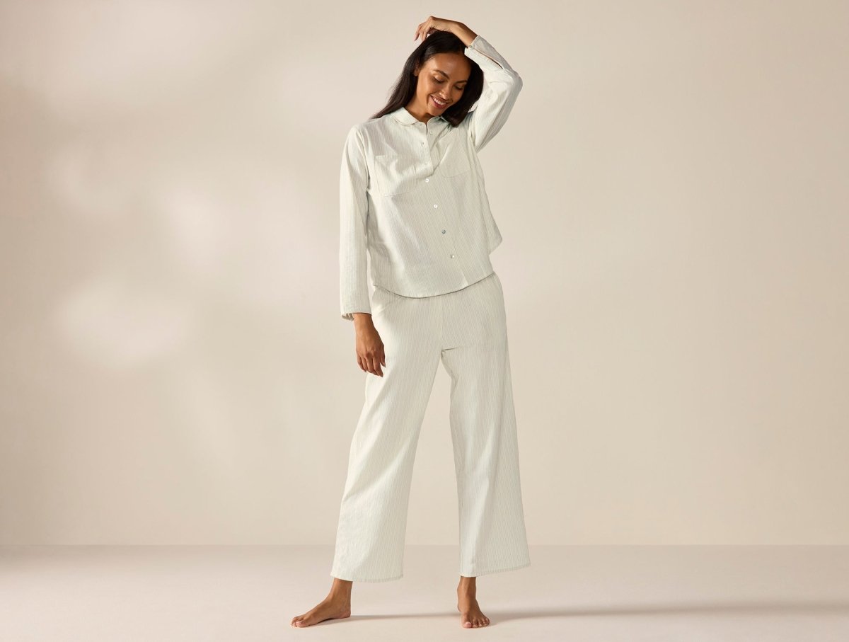 Women's Isla Organic Cotton Undyed w/ Indigo Gray Long Sleeve Pajama Set | Coyuchi at Fig Linens and Home