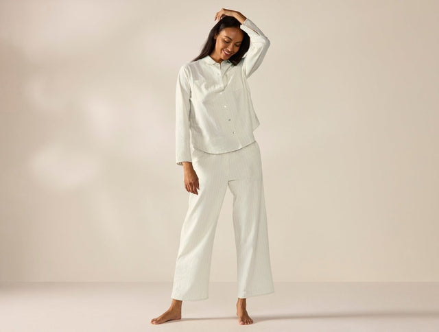 Women's Isla Organic Cotton Undyed w/ Indigo Gray Long Sleeve Pajama Set | Coyuchi at Fig Linens and Home