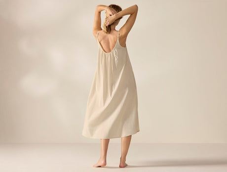 Women's Isla Organic Cotton Undyed w/ Hazel Rosehip Night Dress 3 | Coyuchi at Fig Linens and Home