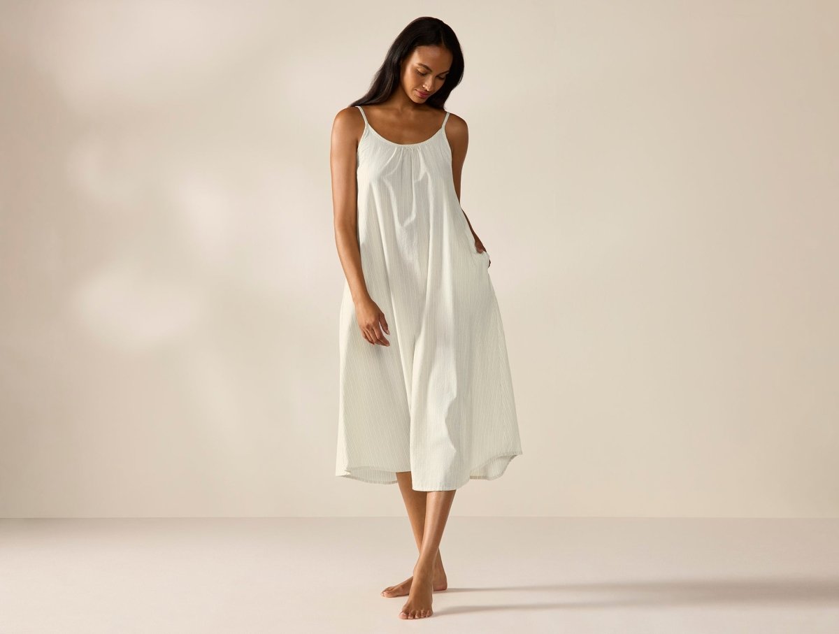 Women's Isla Organic Cotton Undyed w/ Indigo Gray Night Dress | Coyuchi at Fig Linens and Home