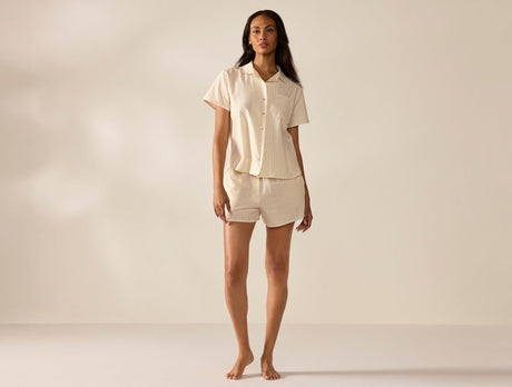 Women's Isla Organic Cotton Undyed w/ Hazel Rosehip Short Sleeve Pajama Set 2 | Coyuchi at Fig Linens and Home