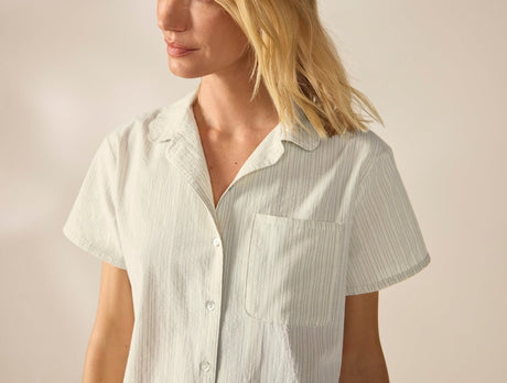 Women's Isla Organic Cotton Undyed w/ Indigo Gray Short Sleeve Pajama Set 3 | Coyuchi at Fig Linens and Home