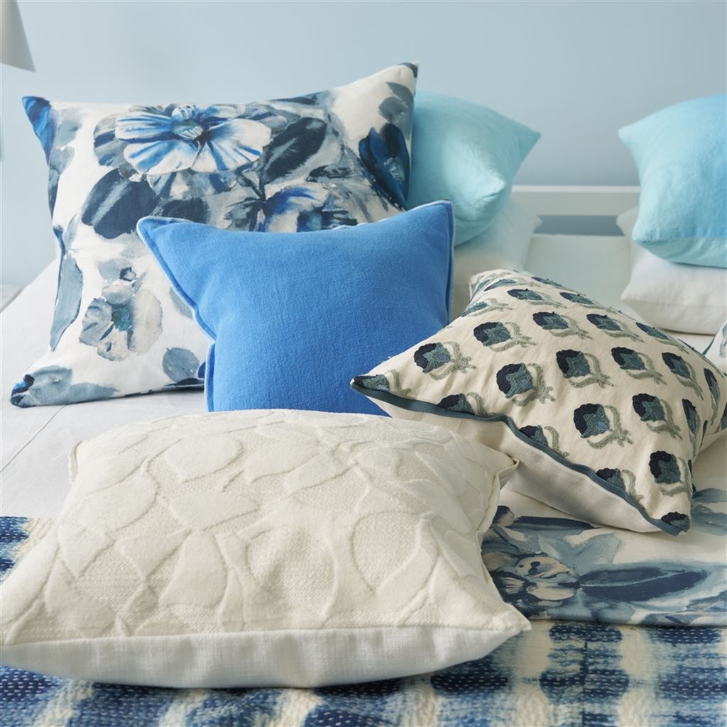 Designers Guild Camellia Indigo Decorative Pillow 20" x 20" Decorative Pillow Indigo at FIG LINENS AND HOME 4