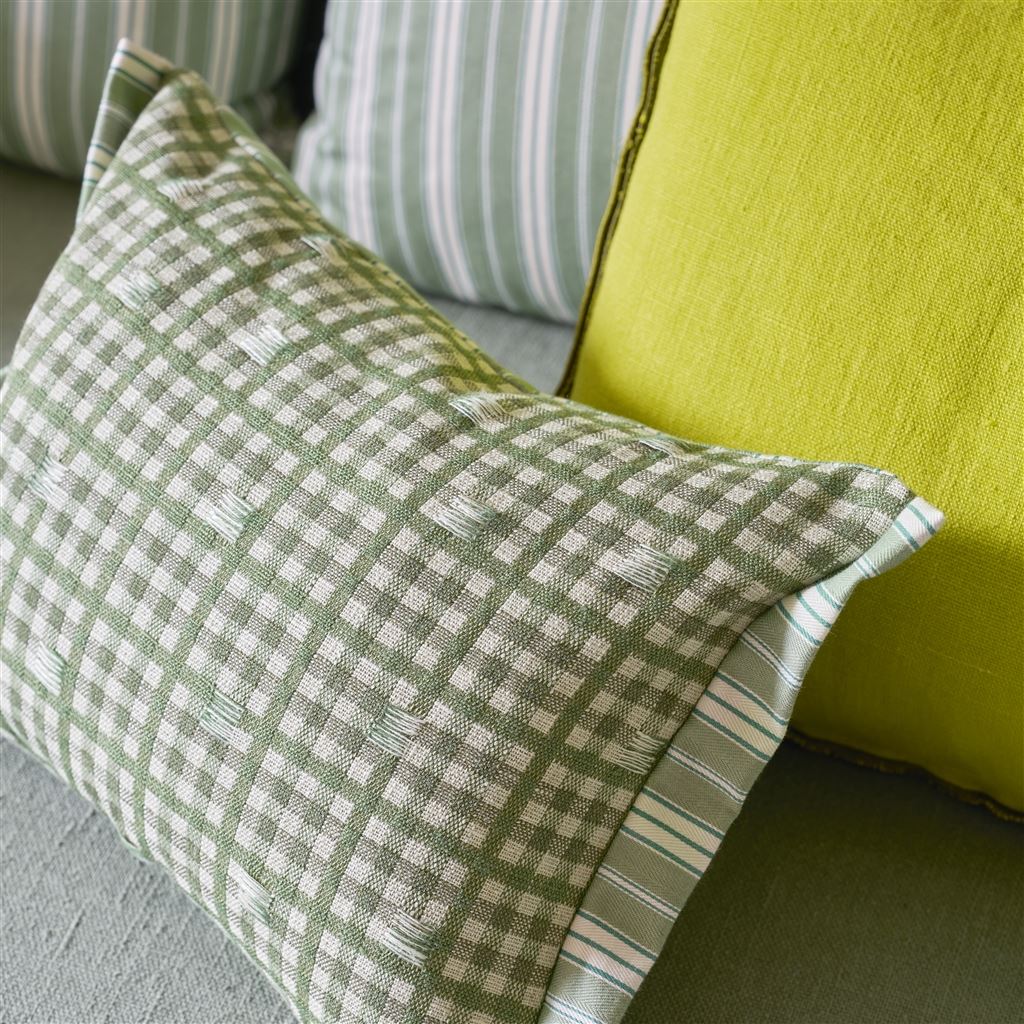 Toile Vichy Emerald Decorative Pillow - Designers Guild at Fig Linens and Home 62