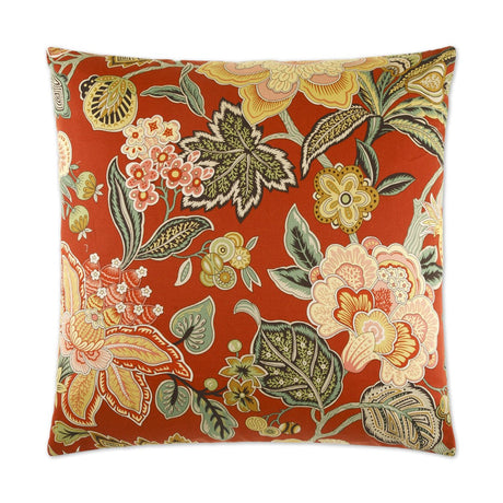 Augustus Pillow in Red - front view, floral multi-color design in vibrant red by D.V. KAP Home